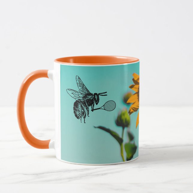 Bumblebee With Tennis Racket and Sunflower Mug (Left)