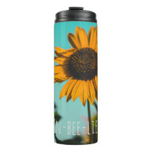 Bumblebee With Tennis Racket and Text on Sunflower
