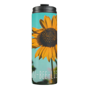 Bumblebee With Tennis Racket and Text on Sunflower Thermal Tumbler