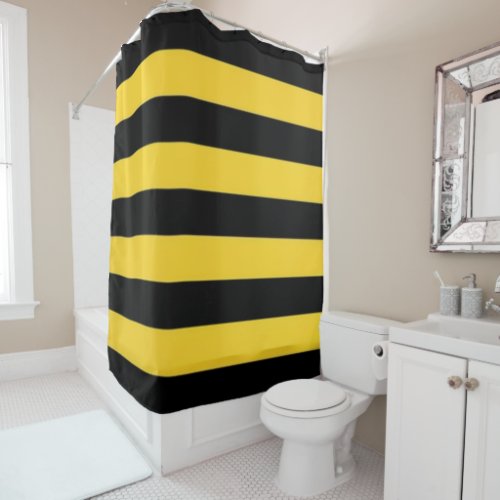 Bumblebee Yellow and Black Horizonal Stripes Shower Curtain