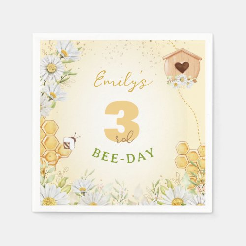 Bumblebee Yellow Childrens Birthday Party Daisy Napkins