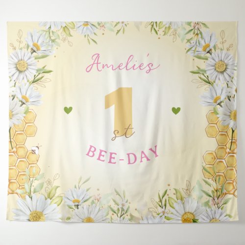 Bumblebee Yellow Girl One 1st First Birthday Party Tapestry