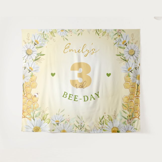 Bumblebee Yellow Kid's Girl's Birthday Party Honey Tapestry (Front (Horizontal))