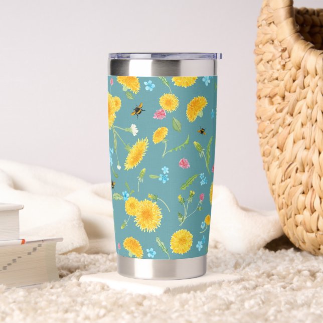 Bumblebees and Dandelions on Aqua Insulated Tumbler (Living Room)