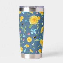 Bumblebees and Dandelions on Blue