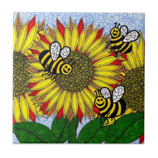 Bumblebees And Sunflowers Tile