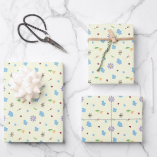 Bumblebees, Ladybugs & Wildflowers Pattern Wrapping Paper Sheets