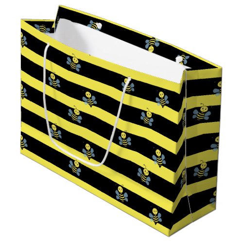 Bumblebees on Black Yellow Striped Large Gift Bag