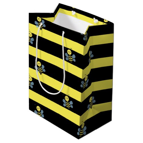 Bumblebees on Black Yellow Striped Medium Gift Bag