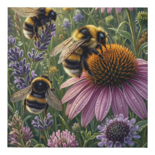 Bumblebees On Coneflowers Pollinator Botanical Fle Faux Canvas Print