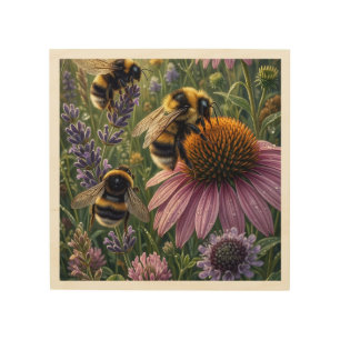 Bumblebees On Coneflowers Pollinator Botanical Fle Wood Wall Art