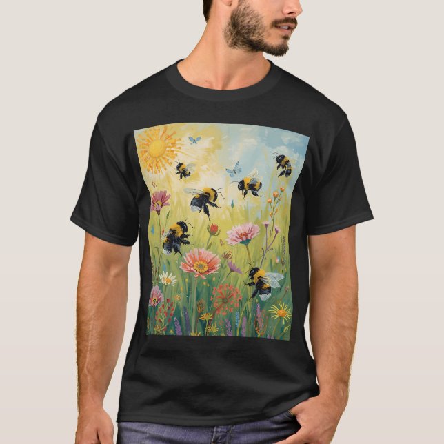 Bumblebees on Flowers T-Shirt (Front)