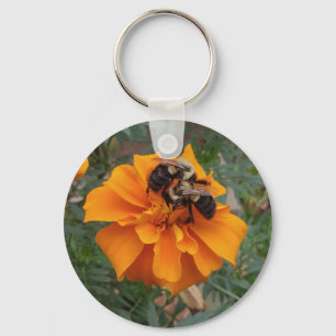 Bumblebees on Marigold Flower Keychain