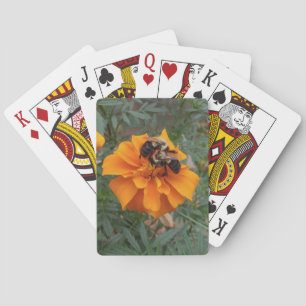 Bumblebees on Marigold Flower Poker Cards