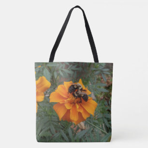 Bumblebees on Marigold Flower Tote Bag