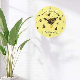 Bumblebees Time to Bee Happy Yellow Large Clock