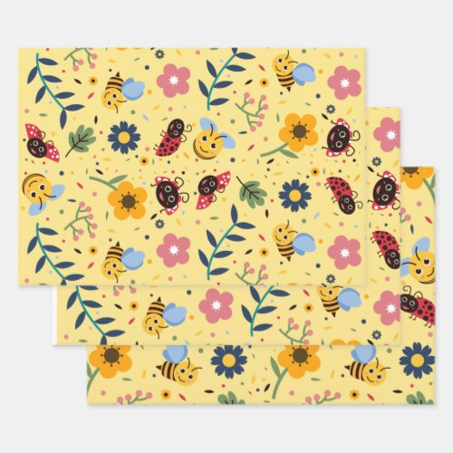 Bumblebees yellow wrapping paper sheets