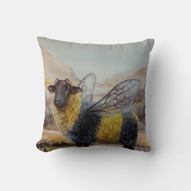 Bumblesheep Throw Pillow (Front)