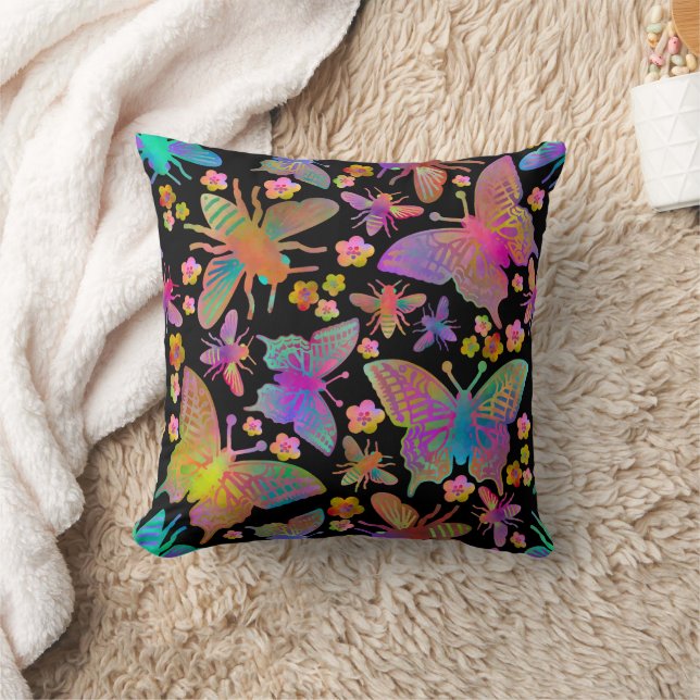 Bumbling Butterflies on Pitch Throw Pillow (Blanket)