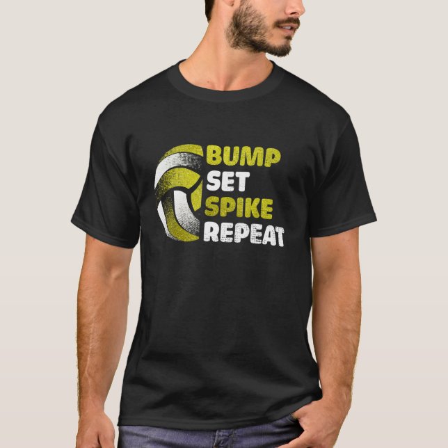 Bump Set Spike Repeat Golden Volleyball Gameday T-Shirt (Front)