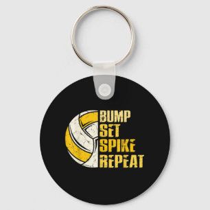 Bump Set Spike Repeat Volleyball Fun Keychain