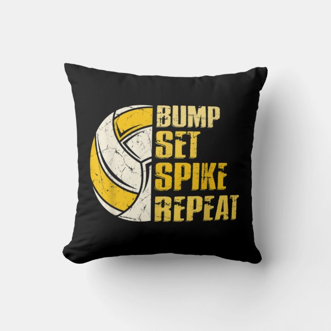 Bump Set Spike Repeat Volleyball Fun Throw Pillow (Front)