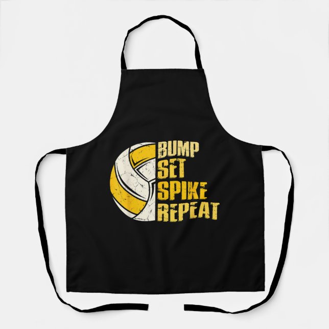 Bump Set Spike Repeat Volleyball Funny Apron (Front)