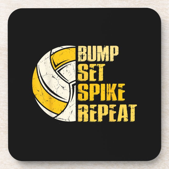 Bump Set Spike Repeat Volleyball Funny Beverage Coaster (Front)