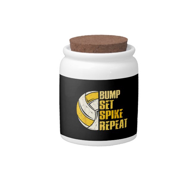 Bump Set Spike Repeat Volleyball Funny Candy Jar (Front)