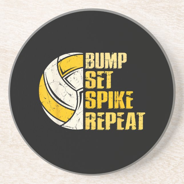 Bump Set Spike Repeat Volleyball Funny Coaster (Front)