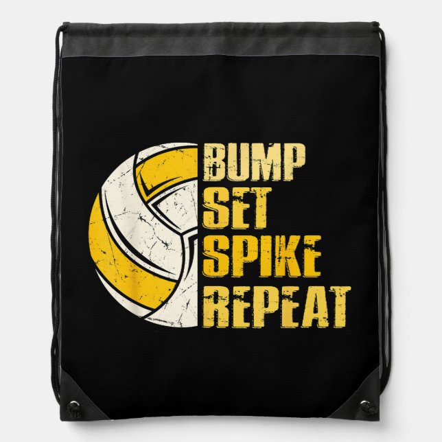 Bump Set Spike Repeat Volleyball Funny Drawstring Bag (Front)