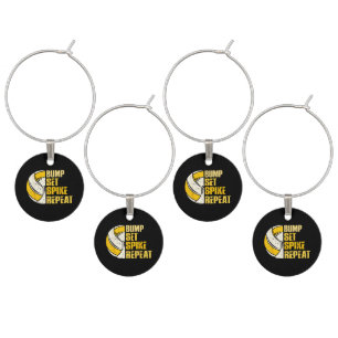 Bump Set Spike Repeat Volleyball Funny Wine Charm