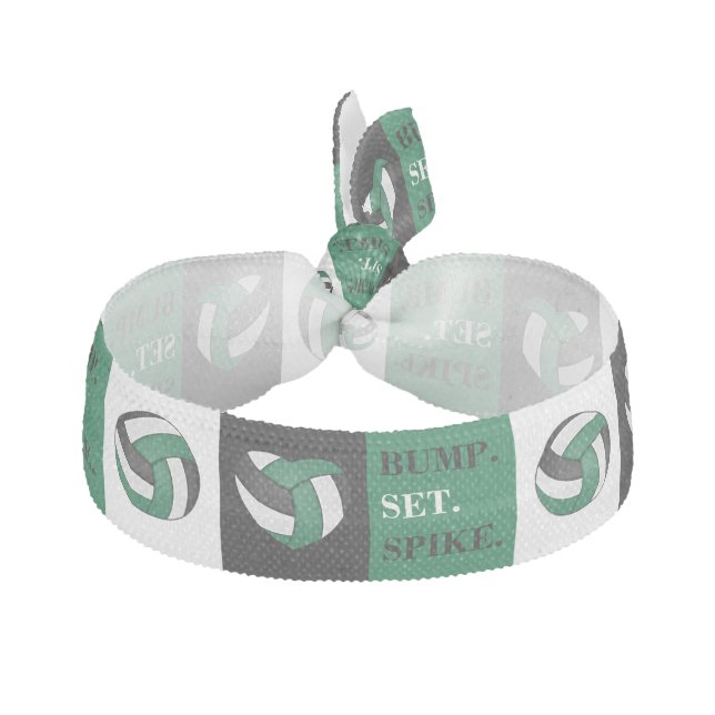 Bump, Set, Spike - Volleyball - Green Elastic Hair Tie (Front)