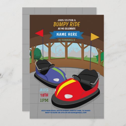 Bumper Cars Birthday Invitation Fairground Fair