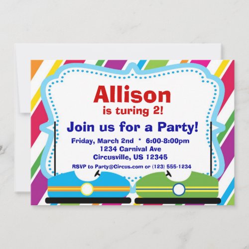 Bumper Cars, Carnival Circus Birthday Party Invitations