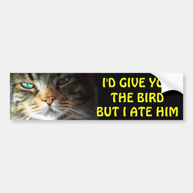 Bumper Cat Ate The Bird Anti Tailgating Bumper Sticker (Front)