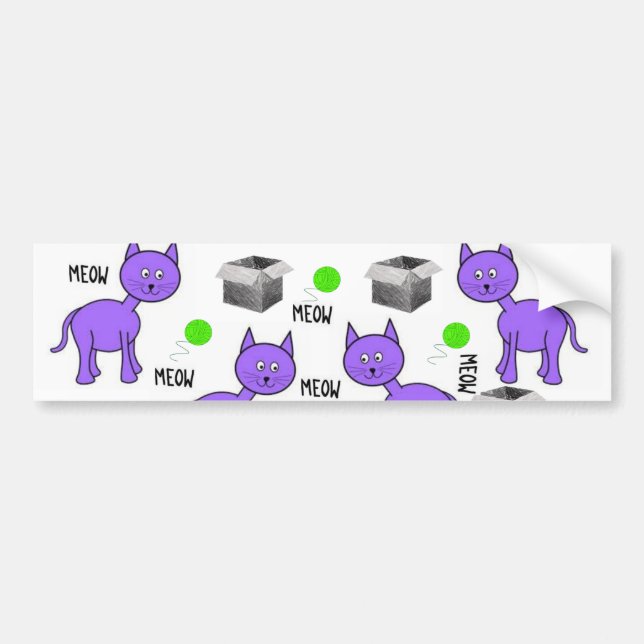 Bumper Sticker Purple Cat Kittens Meow (Front)
