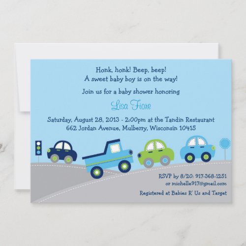 Bumper to Bumper Car Truck Baby Shower Invitations