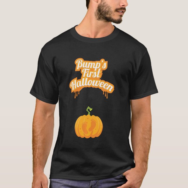 Bump's First Baby Pumpkin Footsteps Funny Hallowee T-Shirt (Front)