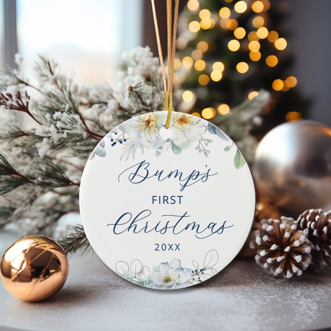 Bump's First Christmas Floral Holiday Ceramic Ornament (Creator Uploaded)