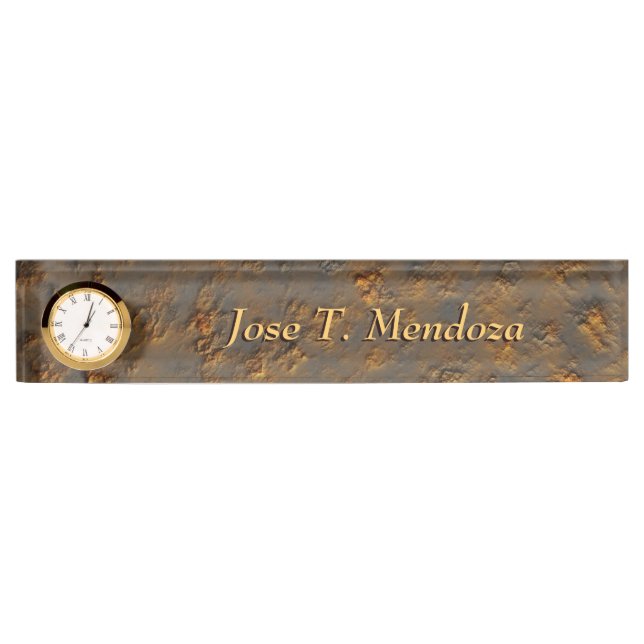 Bumpy Moon Surface Texture Granite Stone Metallic Desk Name Plate (Front)