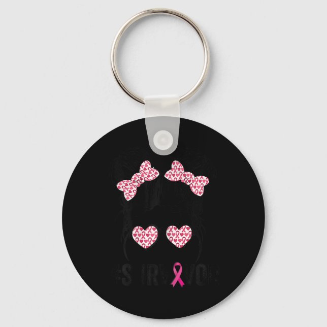 Bun Gles Wear Pink Survivor Breast Cancer Awarenes Keychain (Front)