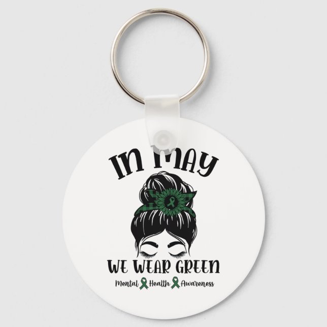 Bun In May We Wear Green Mental Health Awareness M Keychain (Front)