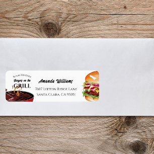 Bun in Oven BBQ Burger Grill Baby Shower Address Label