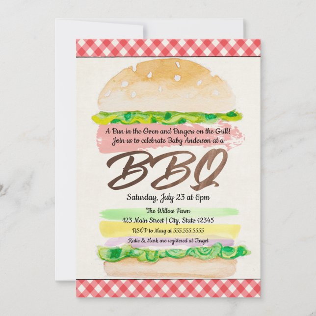 Bun in the Oven and Burgers on the Grill Baby BBQ  Invitation (Front)