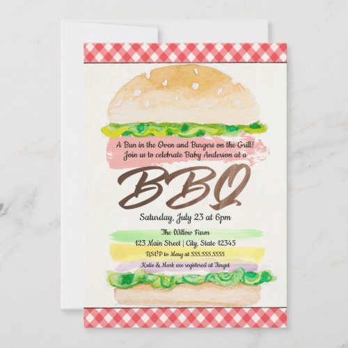 Bun in the Oven and Burgers on the Grill Baby BBQ  Invitation