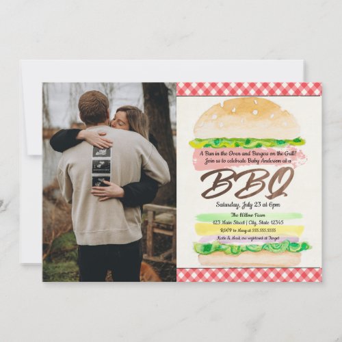 Bun in the Oven and Burgers on the Grill Baby BBQ  Invitation