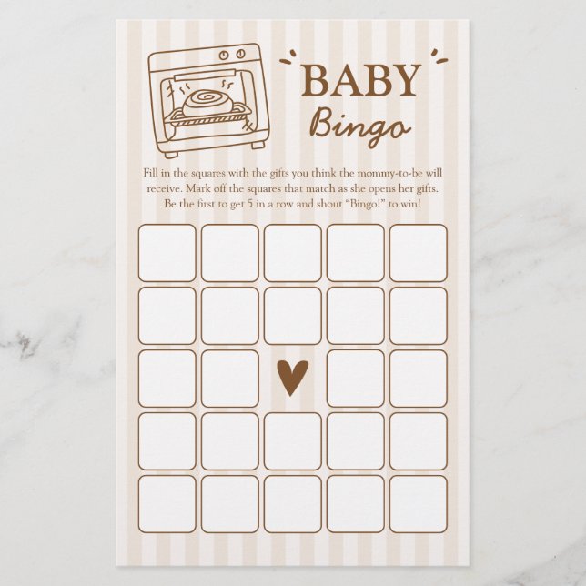 Bun in the Oven Baby Bingo Game (Front)