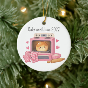 Bun in the Oven Baby Girl Announcement Present Ceramic Ornament