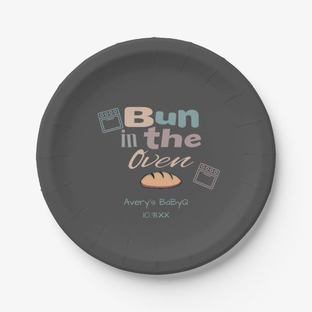 Bun In The Oven BaBy Q Shower  Paper Plates (Front)